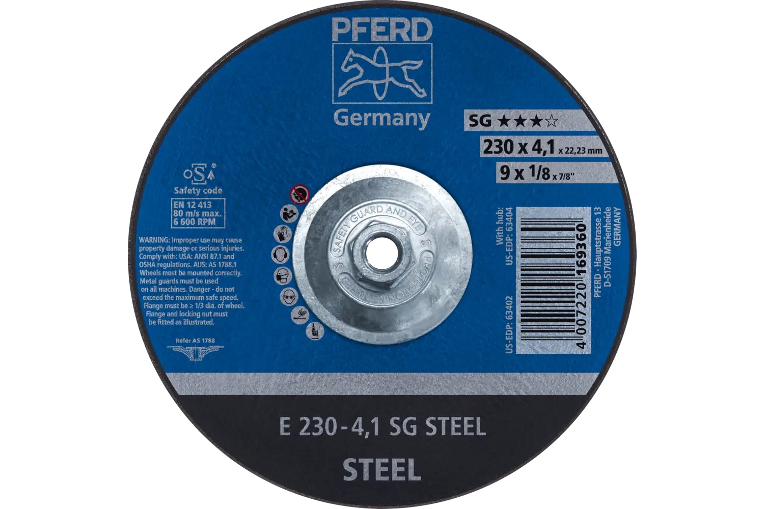 Picture of Pferd Grinding Wheel, 9" X 1/8 X 5/8-11, Sg Steel, T27, Aluminum Oxide